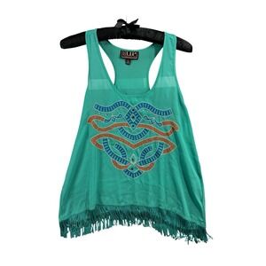 Cowgirl Up XL Turquoise Fringe Tank Western Embellishment Boho